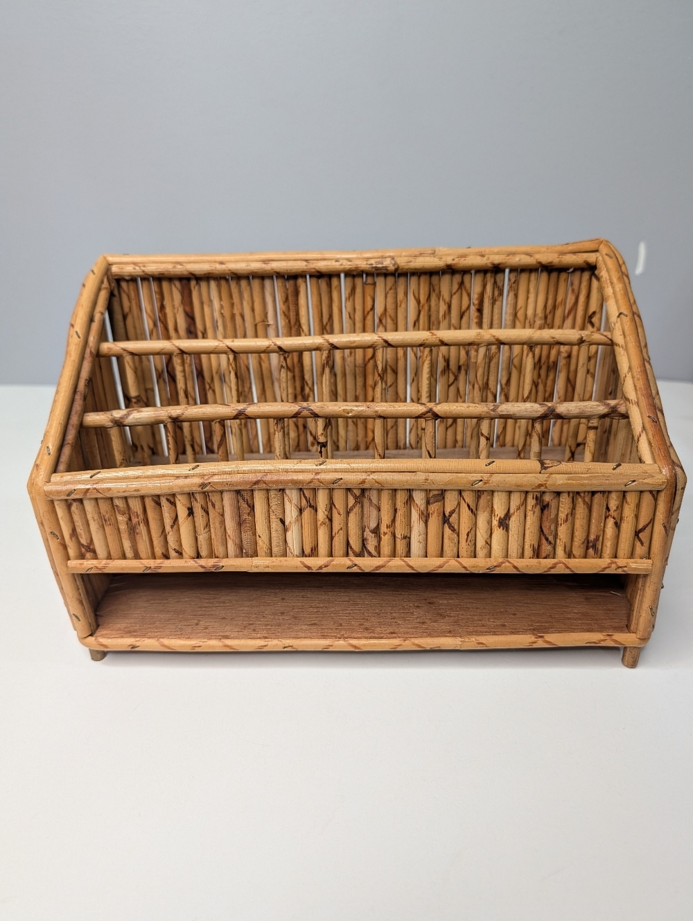 Vintage Tortoise Bamboo  Desk Caddy Mail Organizer - Honey Tone /Tan